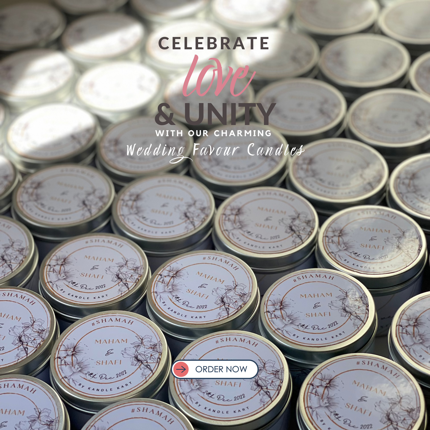 Customized candle orders for giveaways and bulk orders.